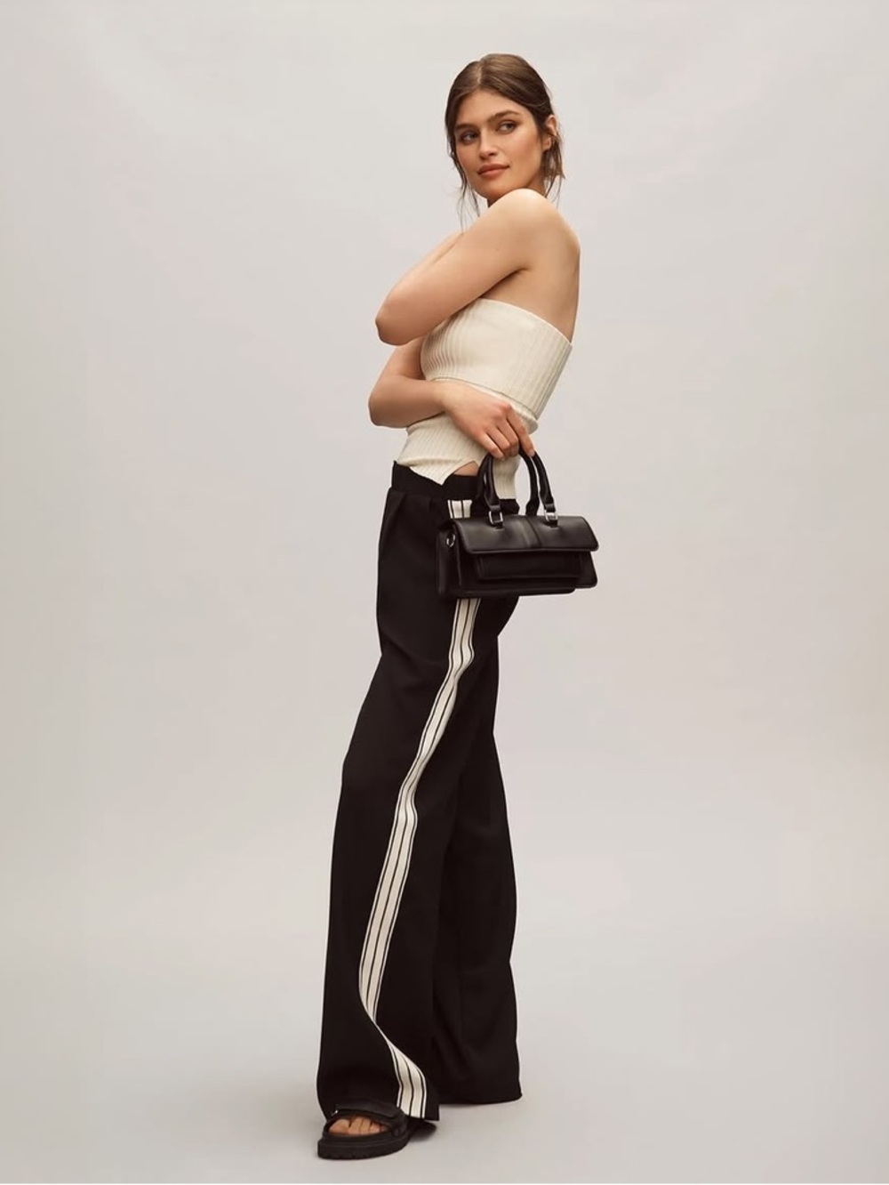Bishop + Young Black and White Track Pants with Elegant Side Stripes